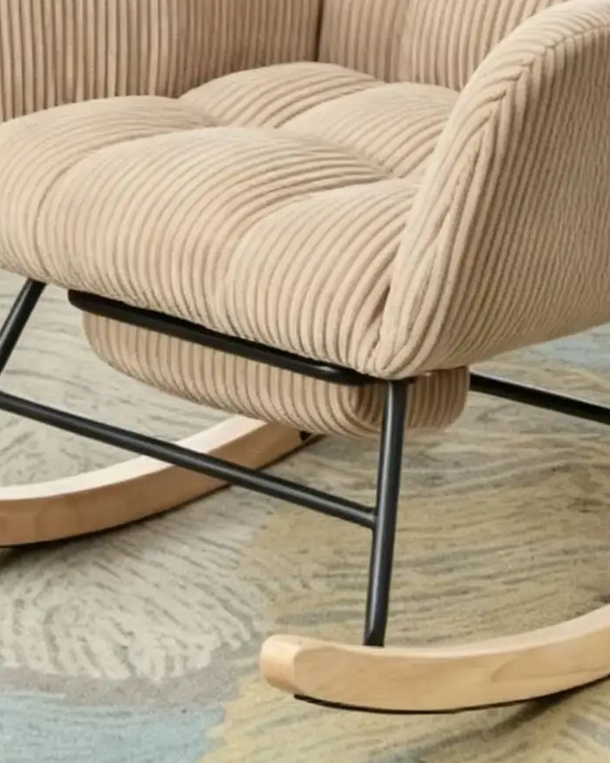 Close-up of the frame and legs of The Bookmark Nursing Rocking Chair