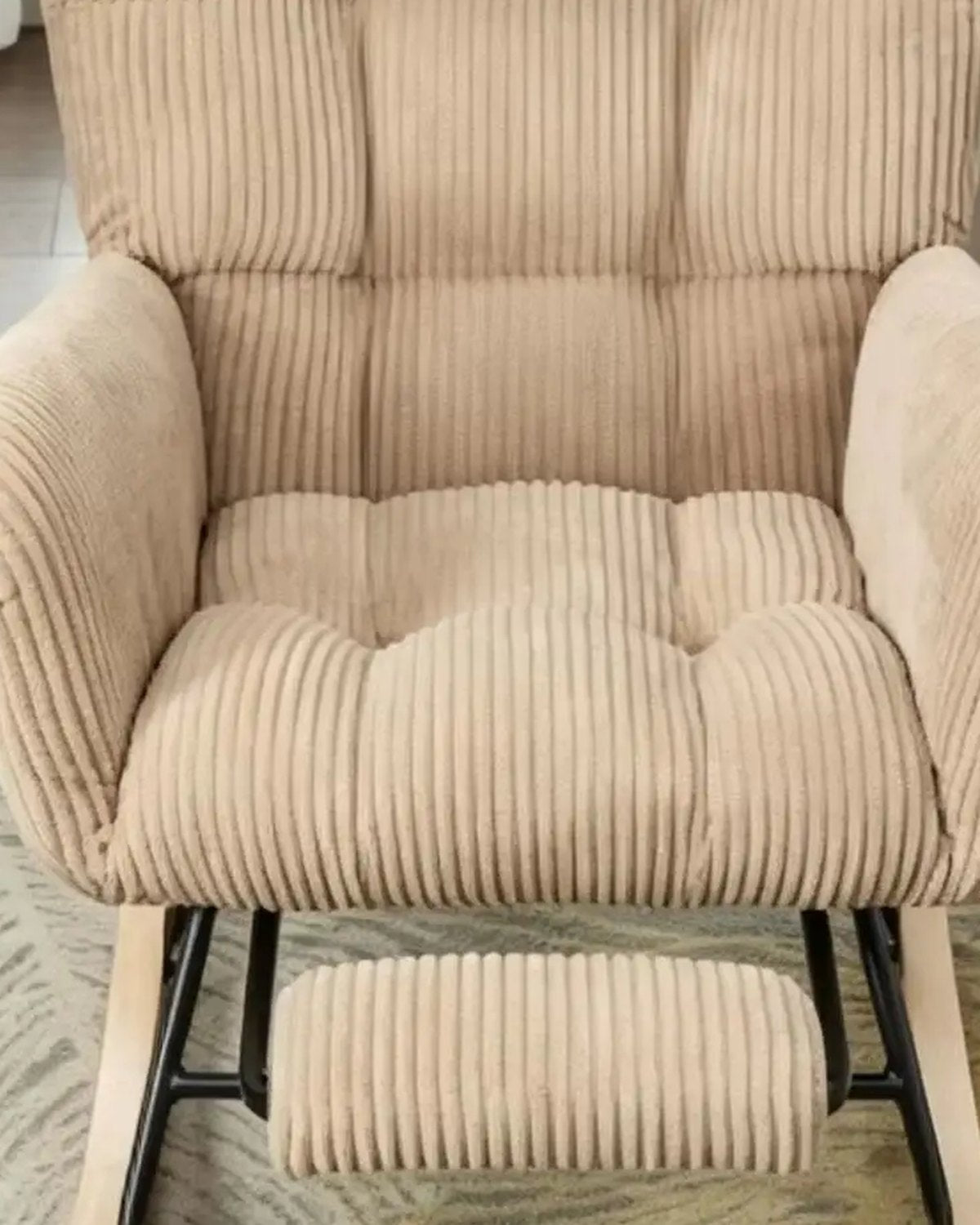 Close-up of the seat cushion of The Bookmark Nursing Rocking Chair