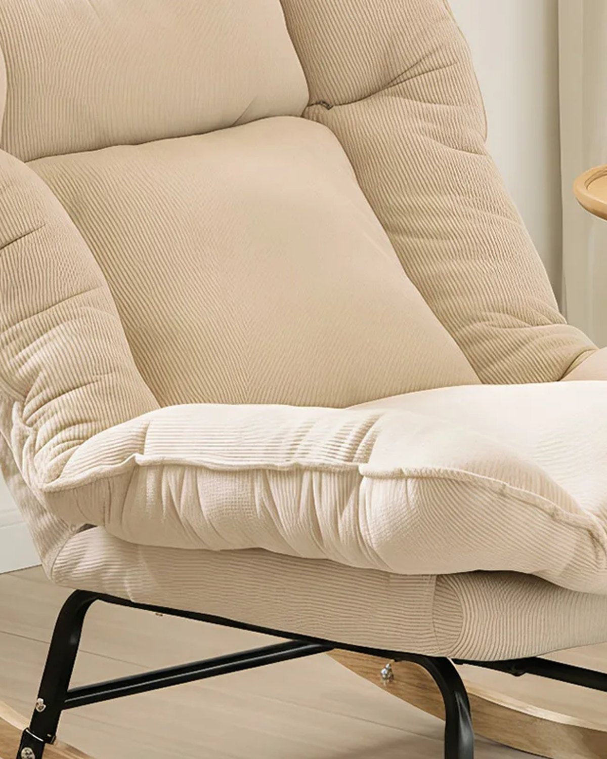 Close-up of the seat cushion of The Interlude Reclining Rocking Chair