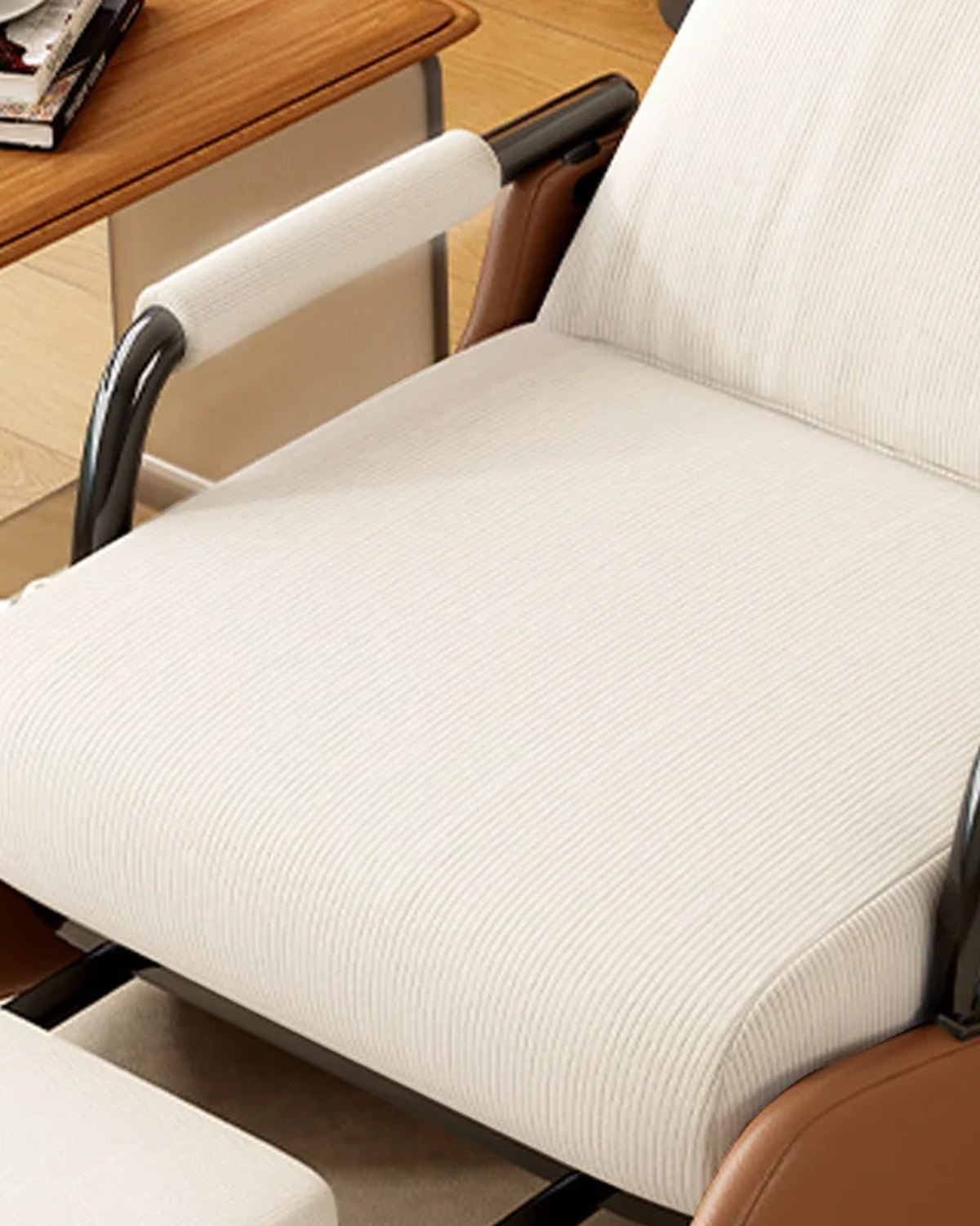 Close-up of the seat cushion of The Sequel Reclining Rocking Chair